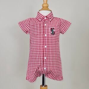 Garb‎ Stanford University Baby Shortalls Romper Red Gingham Print | 0-3 Months